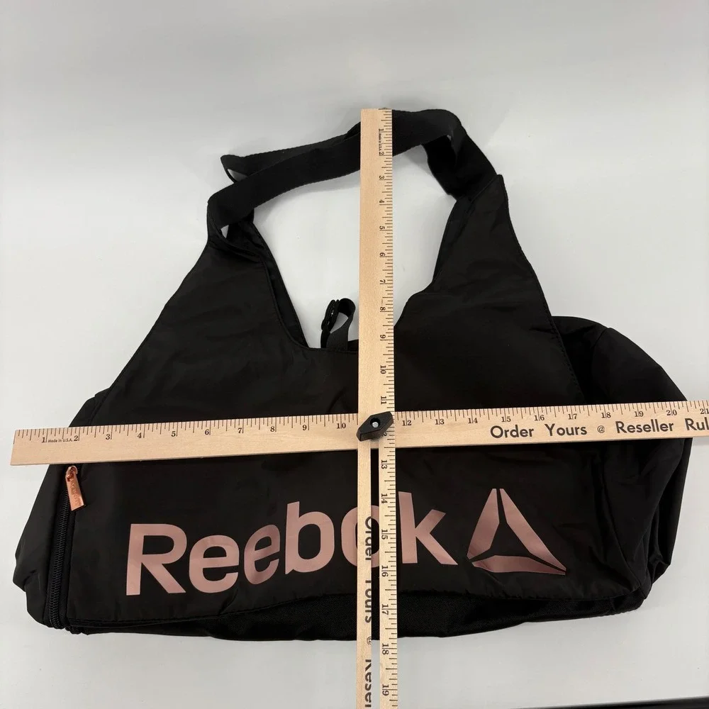 Reebok Women's Training Gym Bag Tote Travel Black Rose‎ Gold Logo Zip Closure